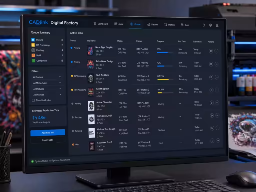 CADlink DTF print queue and production management